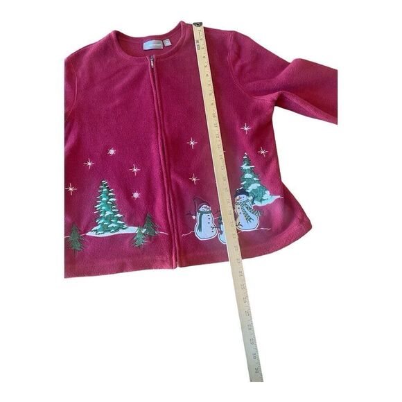 Croft Barrow Christmas Sweater Size PM Full Zip Snowmen Women Red Fleece - Picture 10 of 11